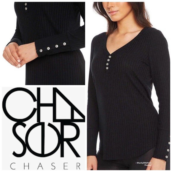 Chaser Waffle Knit Henley Thermal Top L - Picture 1 of 8